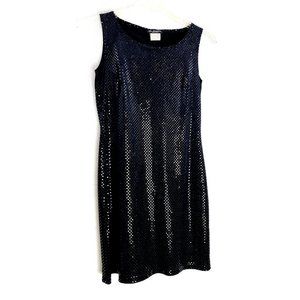 Vintage Be Smart Velvet Sequins Mini Dress Sleeveless Black Sz:11/12 Made In USA